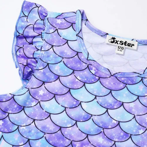 Vista 4 de Camisón de princesa para niñas, vestido de pijama de algodón con mangas de unicornio y gato