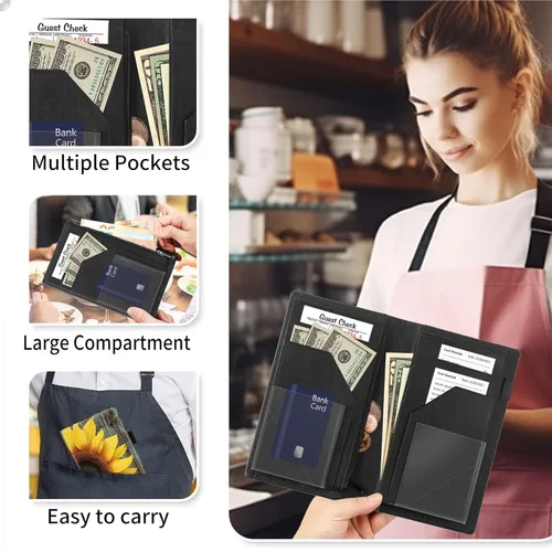 Vista 4 de RYUITHDJP Libros de servidor, libro ampliado de 9 x 5 pulgadas para camarera, libros de camarera con bolsillo con cremallera, diseño de girasol