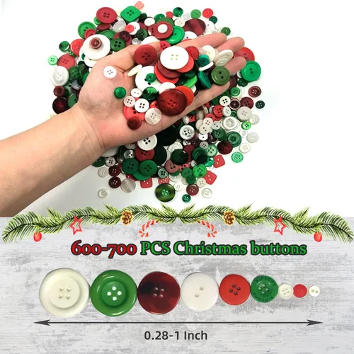 Vista 2 de Aproximadamente 600-700 piezas de botones navideños para manualidades con 2 y 4 agujeros, botones redondos para manualidades para decoraciones