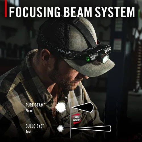 Vista 5 de Coast® XPH34R 2075 lúmenes USB-C recargable de doble potencia con linterna frontal LED PURE Beam® Twist Focus™ y base magnética