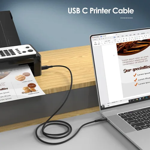 Vista 5 de Cable de impresora USB B a C de 10 pies, cable de impresora USB C para iPad Pro, iPad Air, MacBook Pro, MacBook Air M1, Mac Pro, cable MIDI USB C