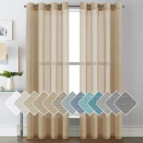 Vista 87 de H.VERESAILTEX - Cortinas de lino natural mezclado con 2 paneles semi transparentes de lino texturizado para sala de estar/dormitorio filtrado