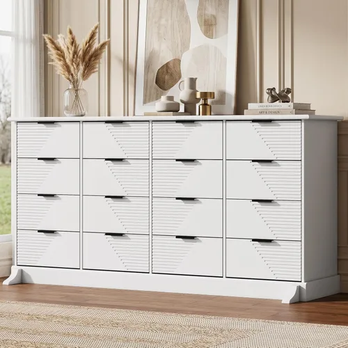 Vista 8 de Cómoda de 16 cajones para dormitorio, cómoda blanca Blanco perla
