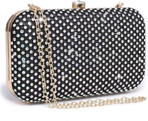 Dasein Bolso de mano con diamantes de imitación para mujer, bolsa de noche brillante con cierre de cristal para fiesta formal de graduación, boda