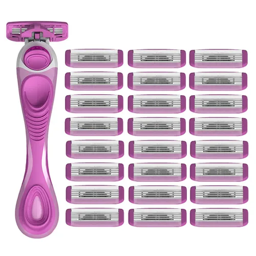 Vista 5 de ShaveMOB Kit de maquinilla de afeitar de 4 cuchillas para mujer (mango de cabeza flexible + 12 repuestos) - The Purist Shaving Kit