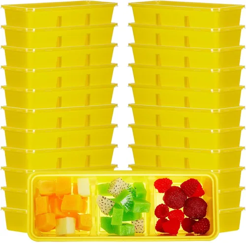 Vista 10 de Hushee Paquete de 5 recipientes pequeños de 17 onzas con 3 compartimentos para aperitivos con tapa, caja Bento de plástico desechable, cajas de Negro