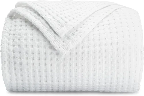 Comfy Cubs Manta 100% de algodón con tejido de gofre, transpirable, agradable al tacto, suave, ligera, perfecta y cálida, con textura, tamaño para