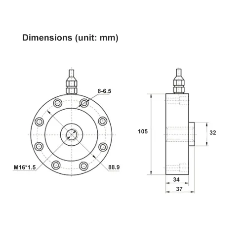 Vista 4 de ATO Célula de carga de tensión y compresión 2,204.6 lbs/5ton/10ton Pancake, tipo de radio, sensor de fuerza de medidor de tensión de alta precisión