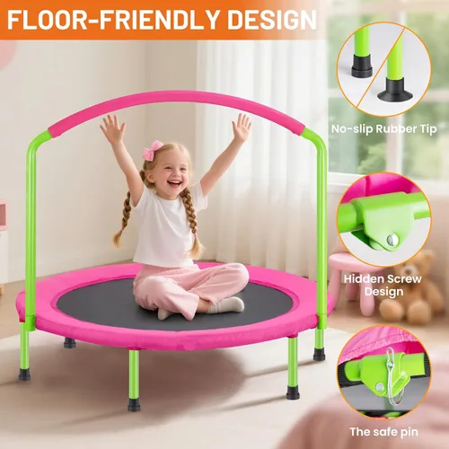 Vista 3 de ATIVAFIT Trampolín infantil de 36 pulgadas con mango grande, compacto para interiores y exteriores, mini trampolín para niños pequeños (2-6 años)