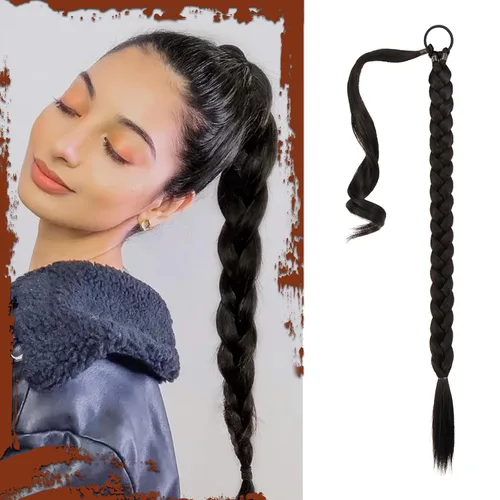 Vista 34 de SOFEIYAN Extensión de cola de caballo trenzada larga con banda elástica y mechón liso envolvente, extensiones de cabello naturales suaves