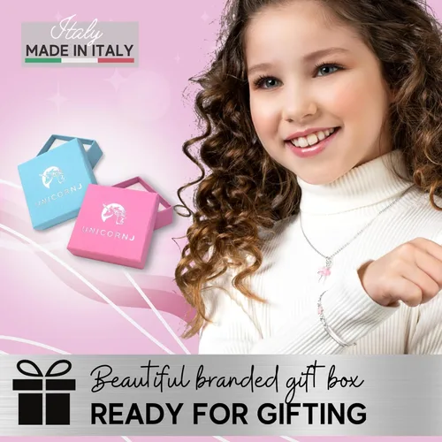 Vista 5 de UNICORNJ Pulsera de plata de ley 925 grabable con cadena Rolo para niñas con esmalte rosa de 6.5 pulgadas