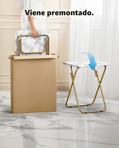 Vista 5 de HUANUO Mesa plegable para TV, mesa estable sin necesidad de montaje, bandeja de TV para comer, mesas plegables para aperitivos para cama y sofá