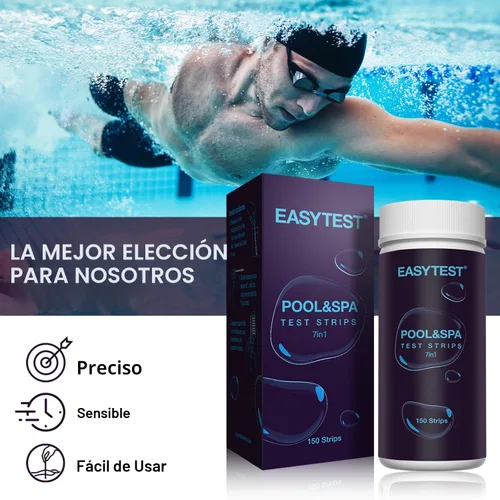 Vista 4 de Easytest Tiras de prueba para piscina, 7 pruebas, 150 tiras, bañera de hidromasaje, spa, prueba precisa de pH, cloro total, cloro libre, bromo