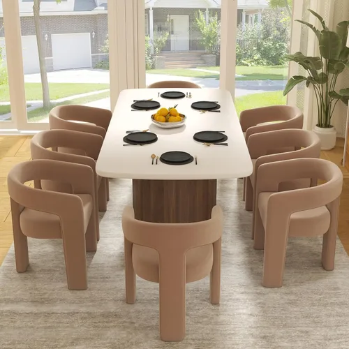 Vista 34 de RIVOVA Silla de comedor moderna de barril, silla lateral acolchada en lino con brazos cómoda para tocador, silla para comedor, sala de estar