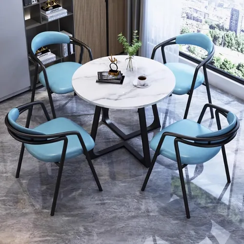 Vista 14 de YVYKFZD Juego de mesa redonda de comedor para cocina, sala de recepción de oficina, combinación de mesa y sillas de club, mesa de centro simple