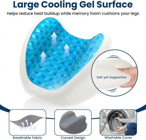 Vista 4 de Knee Pillow for Side Sleepers - Cooling Gel Memory Foam Leg Pillow for Side Sleeping, Heart-Shaped Between Legs Cushion for Pressure Relief on