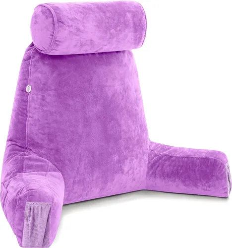 Vista 64 de Husband Pillow Backrest with Arms - Adult Reading Pillow with Shredded Memory Foam, Ultra-Comfy Removable Microplush Cover & Detachable Neck Roll
