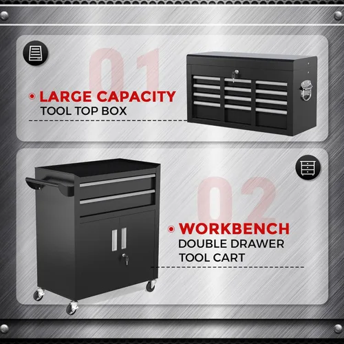 Vista 5 de INTERGREAT Baúl rodante para herramientas de 8 cajones, baúl para herramientas ensamblado con ruedas, caja de herramientas superior desmontable