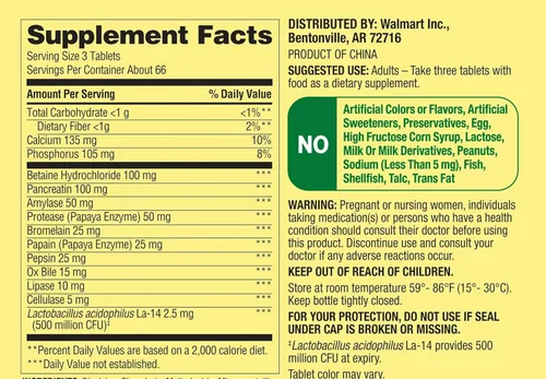 Vista 4 de Spring Valley - Tabletas probióticas de fórmula digestiva multienzimática, 200 unidades, 3 tabletas por día