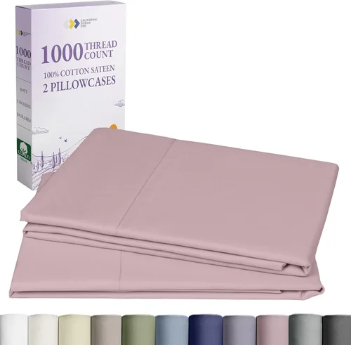 Vista 13 de California Design Den Fundas de Almohada Tamaño Queen Juego de 2 - 1000 Hilos Satén, Suaves y Gruesas 100% Algodón Fundas de Almohada Beige