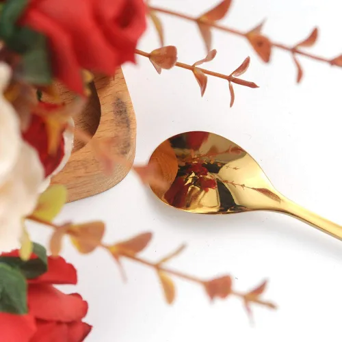 Vista 4 de AnSaw Gold Leaf Handle - Cucharas largas de acero inoxidable de 7.4 pulgadas para café y té, cucharas para remover café, juego de 20