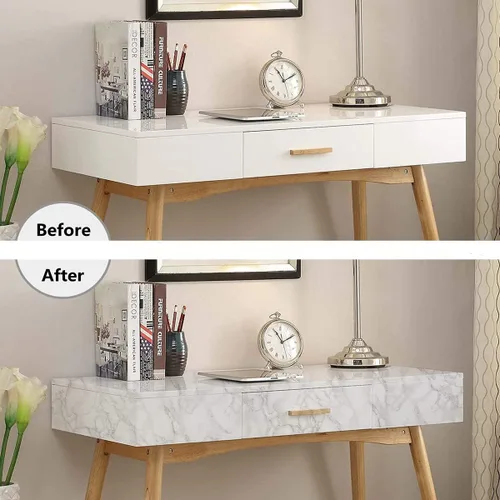 Vista 3 de Papel tapiz de mármol gris granito/blanco, película de vinilo autoadhesivo para gabinetes de cocina, encimeras, muebles, renovado, despegar y pegar