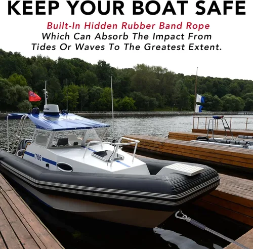 Vista 6 de Cuerda de amarre elástica de 3 pies para línea de acoplamiento con clip de acero inoxidable, accesorios para barcos, 2 unidades (gris, 3 pies)