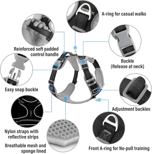 Vista 2 de Plutus Pet Arnés para perro sin tirones, liberación en el cuello, arnés reflectante ajustable para perro, asa de fácil control para caminar