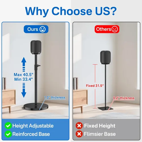 Vista 3 de Soporte de altavoz de altura ajustable para Homepod 1 y Homepod 2, soporte integrado para gestión de cables - Soportes de altavoz de piso Negro