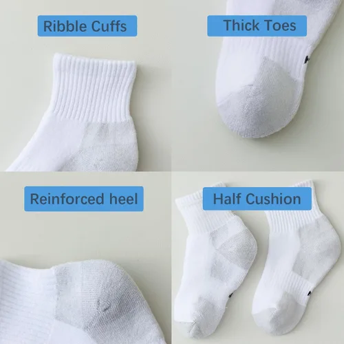 Vista 6 de Calcetines acolchados para niños y niñas, de algodón grueso, para correr, color negro, blanco, gris, paquete de 6