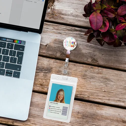 Vista 6 de Carretes retráctiles con cuentas, lindo carrete de insignia de arcoíris, divertidos soportes para tarjetas de identificación retráctiles, clips