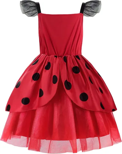 Vista 2 de Vestido de mariquita sin mangas para niñas con bolsa para niños, para cumpleaños, Halloween, Navidad, 100