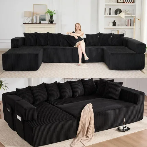 Vista 38 de Sofá Cloud de gran tamaño sin estructura con chaise longue, sofá modular moderno con asiento profundo, varias combinaciones de sofás tapizados