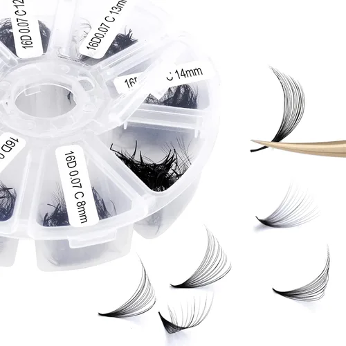 Vista 9 de Racimos de pestañas 60D/80D, extensiones de pestañas DIY, pestañas rizadas D, racimos de pestañas esponjosas, longitud mixta 12-16 mm, racimos