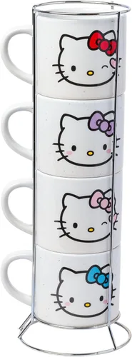 Vista 2 de Silver Buffalo Sanrio Hello Kitty Faces and Hearts - Juego de tazas de cerámica (4 unidades), 10 onzas