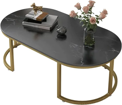 Mesa Marble Oval Coffee Table Nordic Creative Metal Side Table Fashion Wrought Iron Center Table w/Metal e Home Living Room Furniture Black