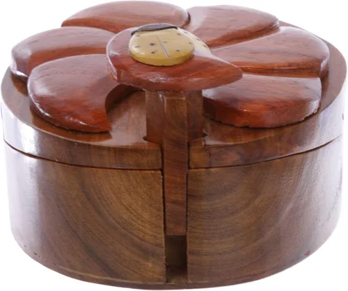Vista 3 de Caja de rompecabezas de madera hecha a mano con diseño de flores y balizas