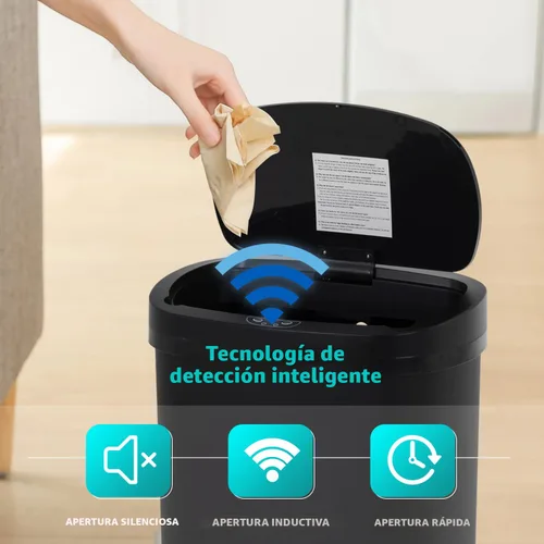Vista 2 de BestOffice Papelera de 13 galones con tapa Papelera automática sin contacto Control de olores Diseño ovalado moderno Fácil de limpiar