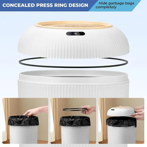 Vista 8 de Cubo de basura automático con sensor de movimiento para baño con tapa, 2.6 galones/10 litros, cubo de basura sin contacto, bote de basura