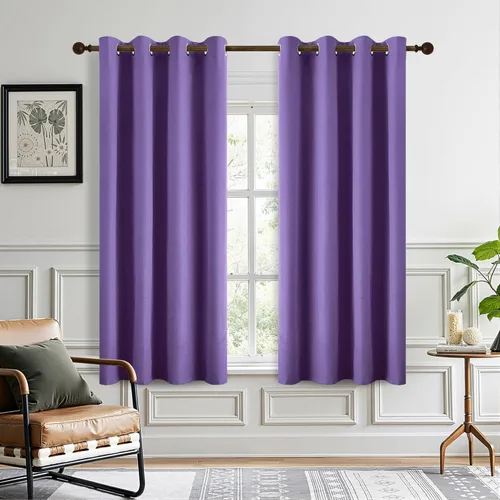 Vista 49 de DONREN Cortinas opacas completas para dormitorio, aislamiento térmico y reducción de ruido, cortinas de lino con ojales para sala de estar y Negro