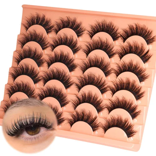 Vista 16 de Pestañas postizas de largo volumen, pestañas postizas de ojo de gato, 14 pares de pestañas grandes dramáticas, pestañas gruesas y onduladas de visón