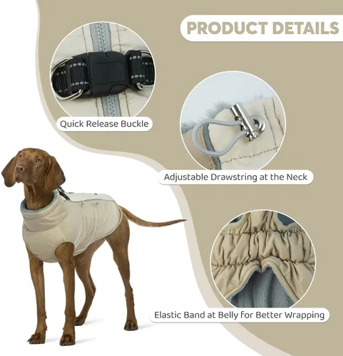Vista 2 de IDOMIK Abrigo cálido para perros con arnés, chaquetas reflectantes impermeables para perros pequeños, medianos y grandes, chaqueta de invierno