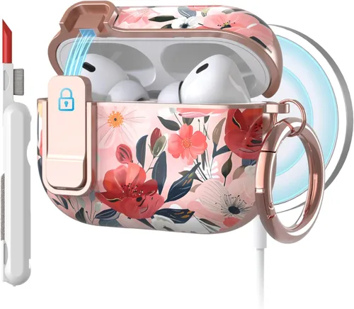 Vista 25 de TATOFY Funda rígida para AirPods 1 y 2, elegante y bonitos patrones de flores, funda protectora rígida con llavero de clip