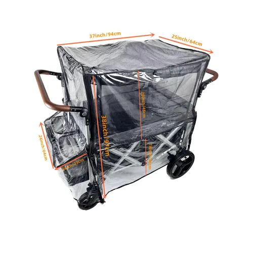 Vista 3 de Cubierta de lluvia de gran tamaño para cochecito, red antimosquitos para carrito, cubierta grande 2 en 1 con ventana para vagón de picnic y camping