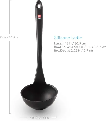 Vista 5 de DI ORO - Cucharón de silicona – Cucharón de sopa para cocinar y servir resistente al calor – Cucharón de sopa de cocina antiadherente grande seguro