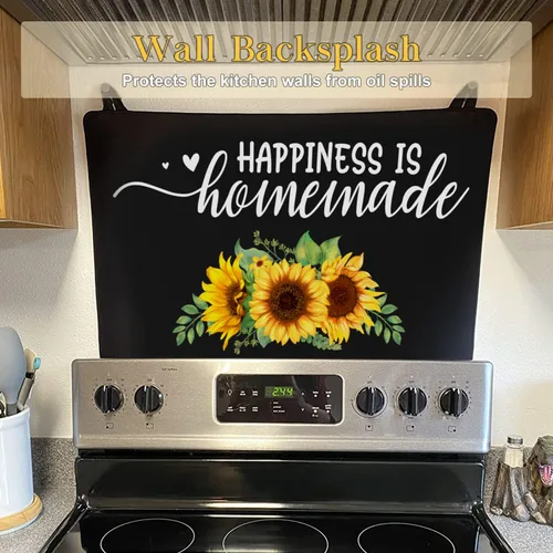 Vista 4 de Protector de placa de cocina de vidrio – Cubierta superior de estufa de vidrio grande, cubierta superior de estufa, accesorios amarillos