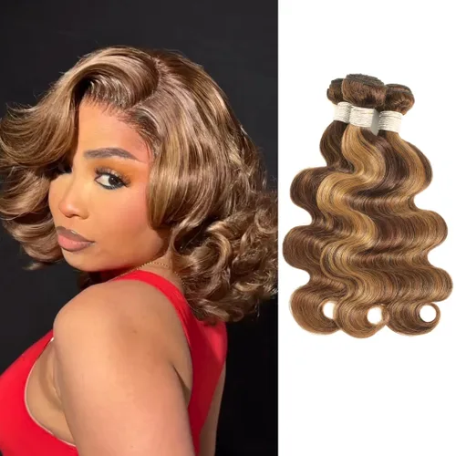 Vista 36 de ALHER Cierre de Encaje 4x4 Body Wave Rubio Miel con Mechas Marrones Ombré 4/27 Coloreado Cierre 4x4 Ondulado Raya Libre Melt 10 Pulgadas 12A