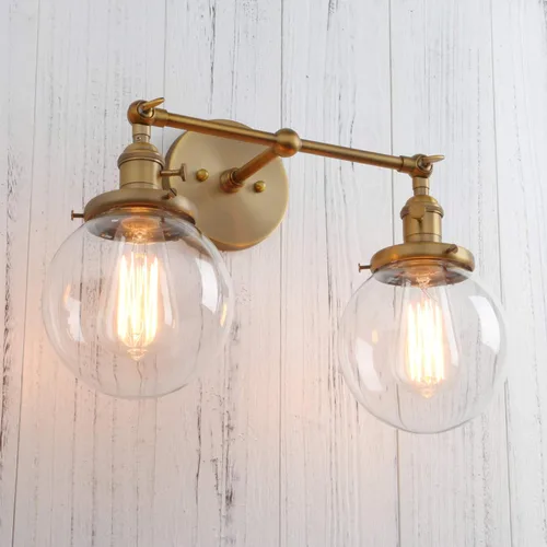 Vista 18 de PERMO Apliques de pared doble vintage industriales antiguos con 2 luces con doble cúpula de vidrio transparente claro de 5.9" redonda (Negro)