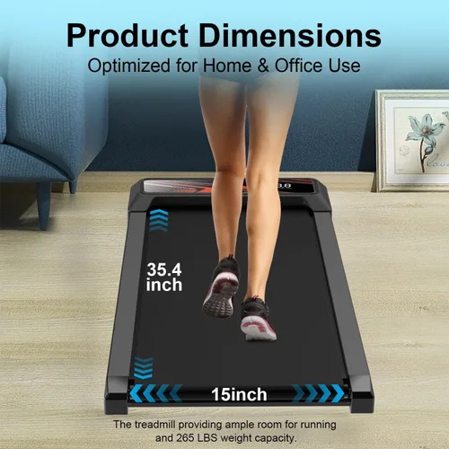 Vista 6 de Under Desk Treadmill, Walking Treadmill Pad, 2.5 HP 265 Lbs Low Noise Walking Pad Incline LED Display with Remote Control Walking Jogging Running