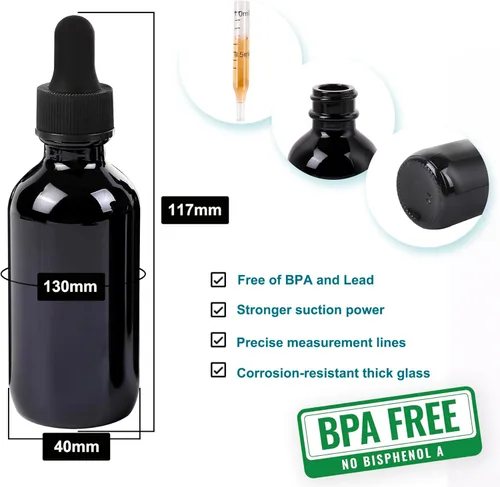 Vista 17 de NOOEEISS 4 piezas, botella con cuentagotas de 1 oz, botella de vidrio ámbar con cuentagotas, botellas de tintura con cuentagotas, acabado elegante